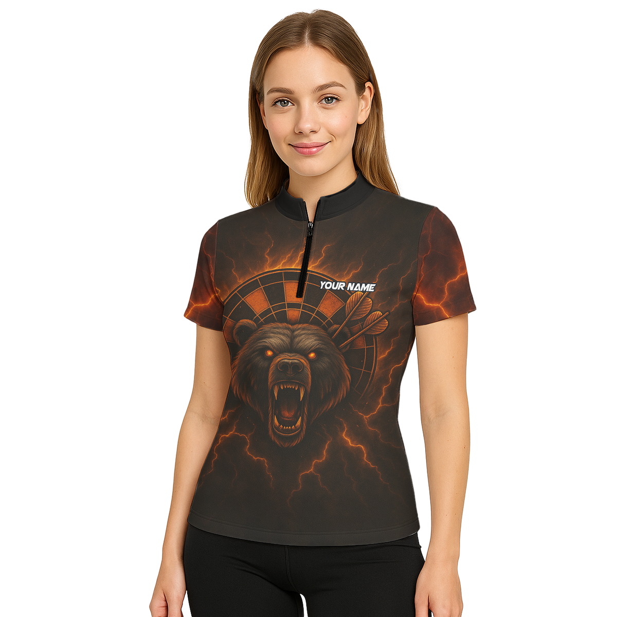 Personalized Fiery Bear Lightning Dart Polo Shirt Black Red Orange For Women R3672 additional image 5