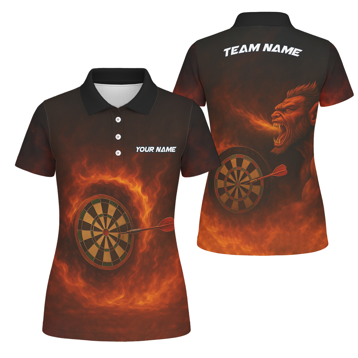 Personalized Fire Breathing Demon Dart Polo Shirt Black Red For Women W4636 main image - polo, Pocket No