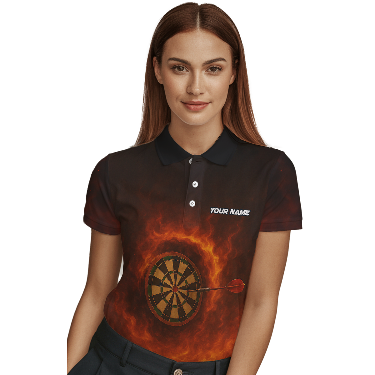 Personalized Fire Breathing Demon Dart Polo Shirt Black Red For Women W4636 additional image 3
