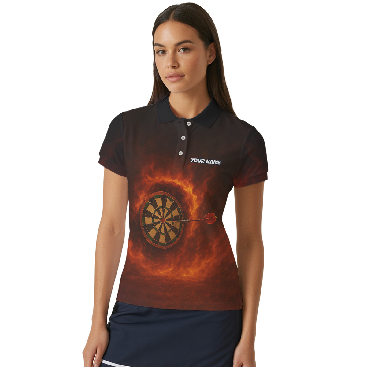 Personalized Fire Breathing Demon Dart Polo Shirt Black Red For Women W4636 additional image 4
