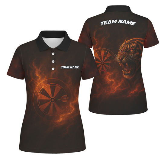 Personalized Fire Tiger Dart Jersey Custom Name Team Black For Women D5503 main image - polo, Pocket No