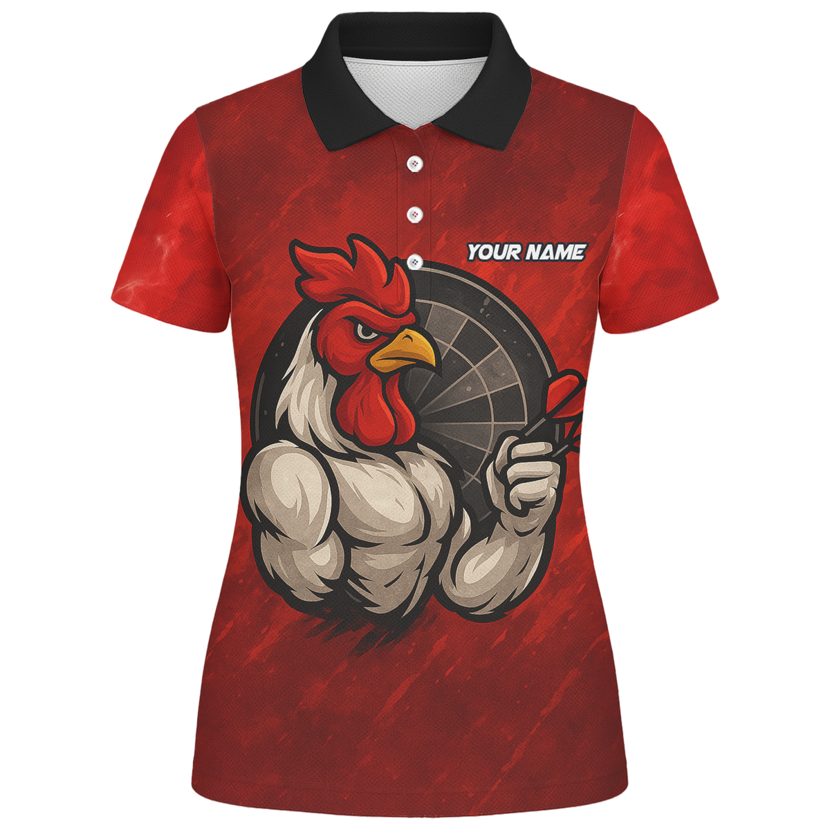 Personalized Funny Rooster Dart Polo Shirt Custom Team Name Red Black For Women K2283 additional image 1