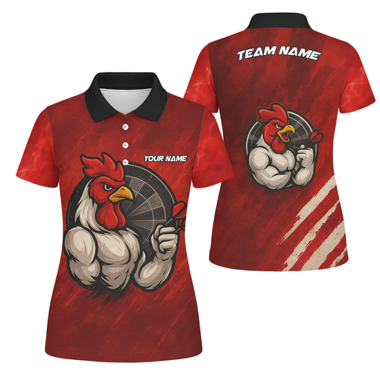 Personalized Funny Rooster Dart Polo Shirt Custom Team Name Red Black For Women K2283 main image - polo, Pocket No