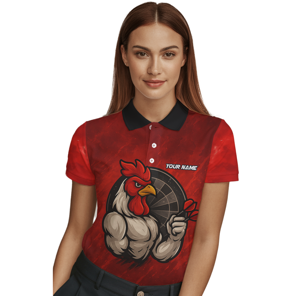 Personalized Funny Rooster Dart Polo Shirt Custom Team Name Red Black For Women K2283 additional image 3