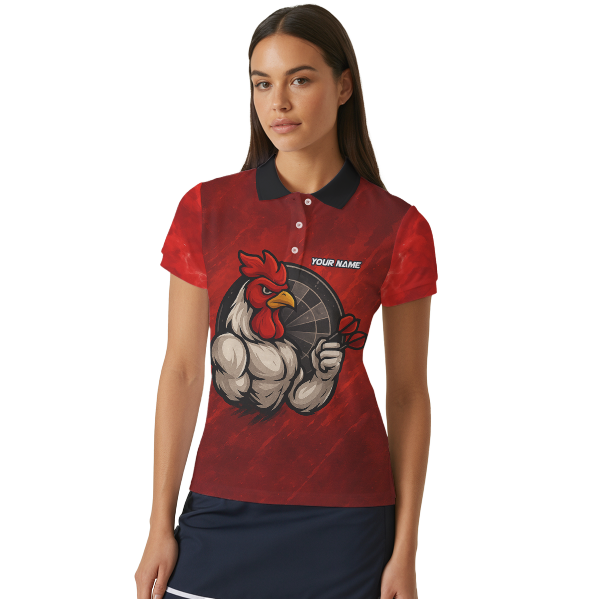 Personalized Funny Rooster Dart Polo Shirt Custom Team Name Red Black For Women K2283 additional image 4