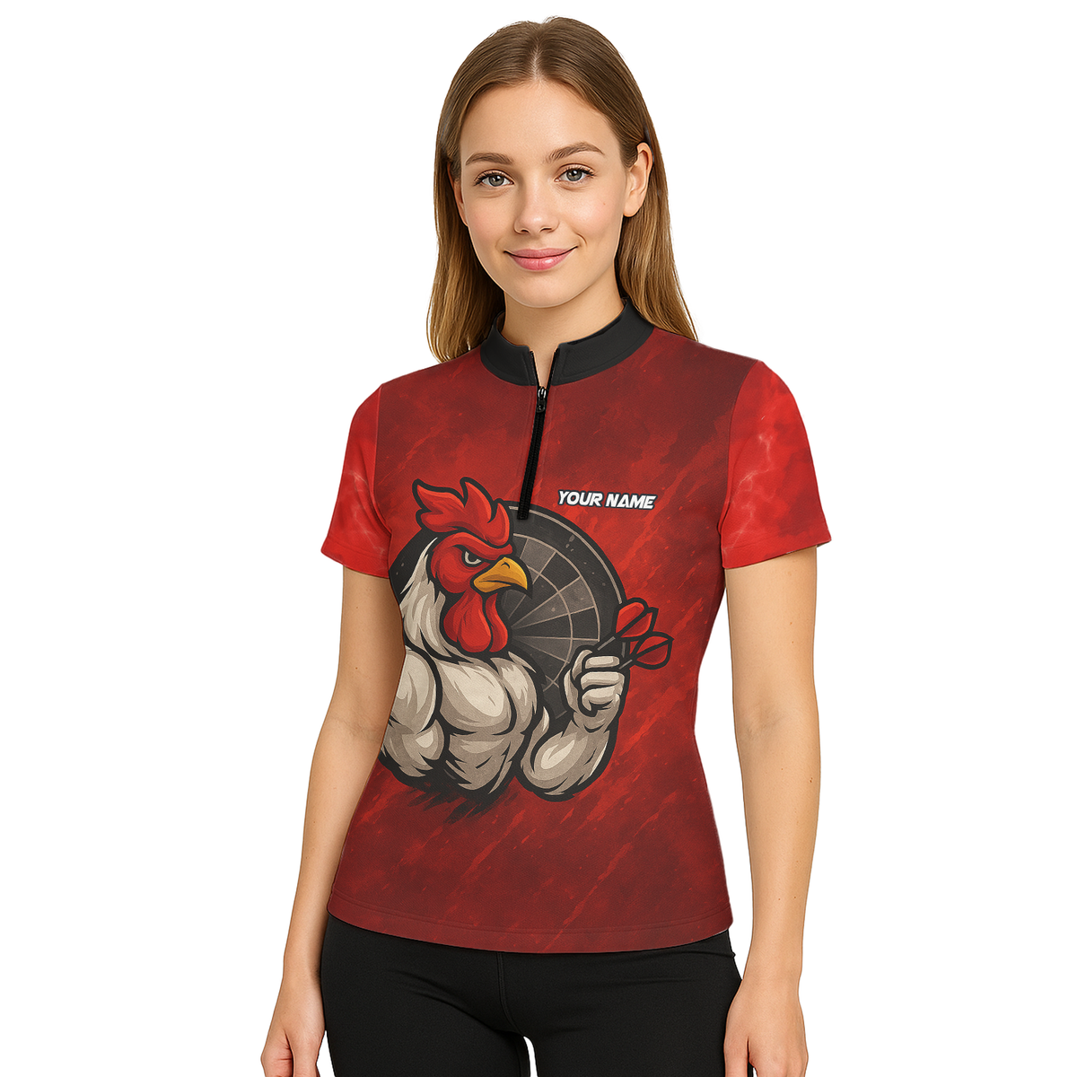 Personalized Funny Rooster Dart Polo Shirt Custom Team Name Red Black For Women K2283 additional image 5