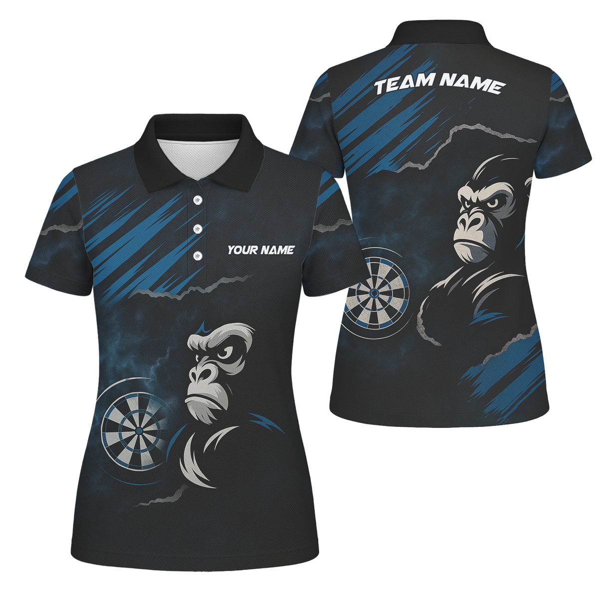 Personalized Gorilla Grunge Dart Polo Shirt Black Blue For Women Y4551 main image - polo, Pocket No