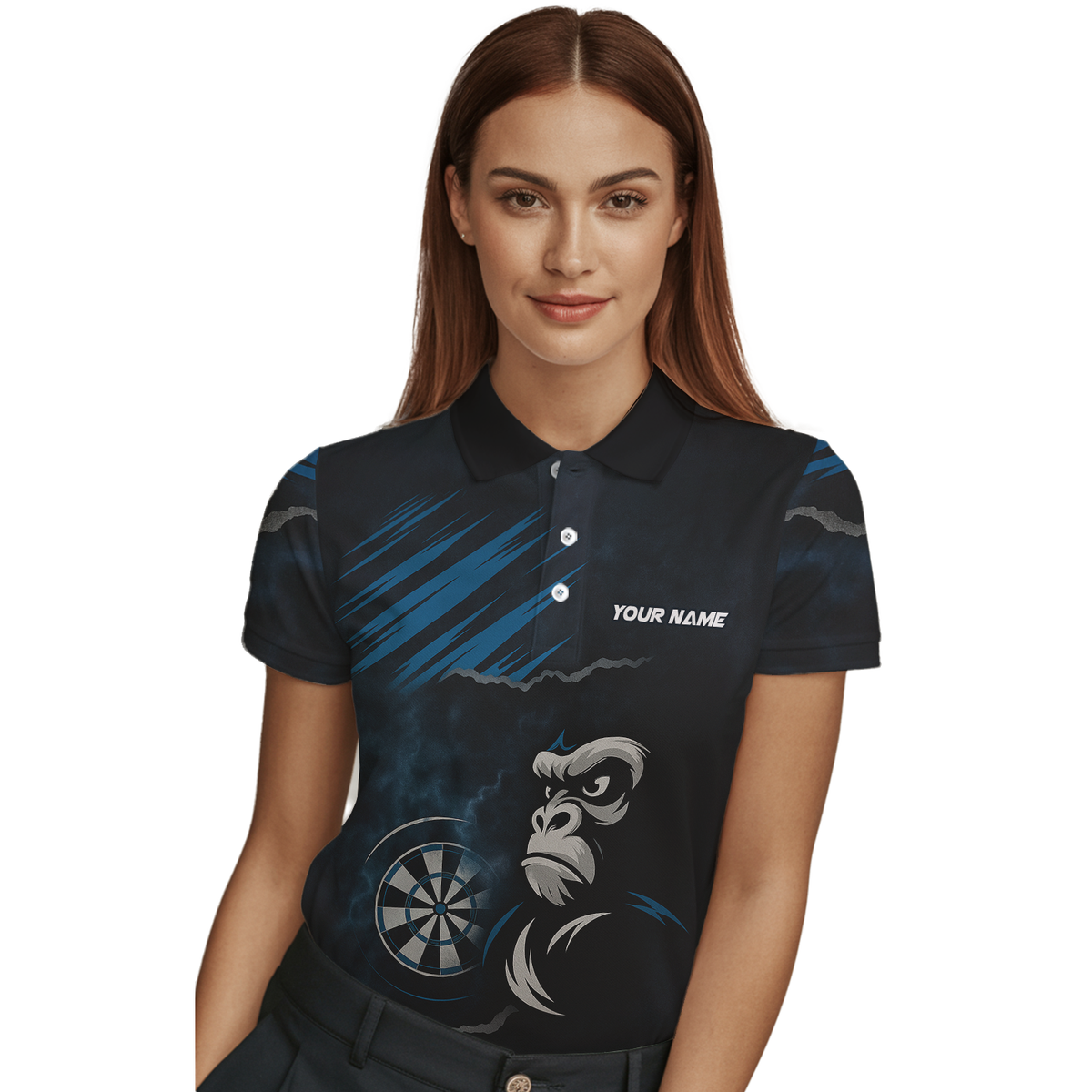 Personalized Gorilla Grunge Dart Polo Shirt Black Blue For Women Y4551 additional image 3