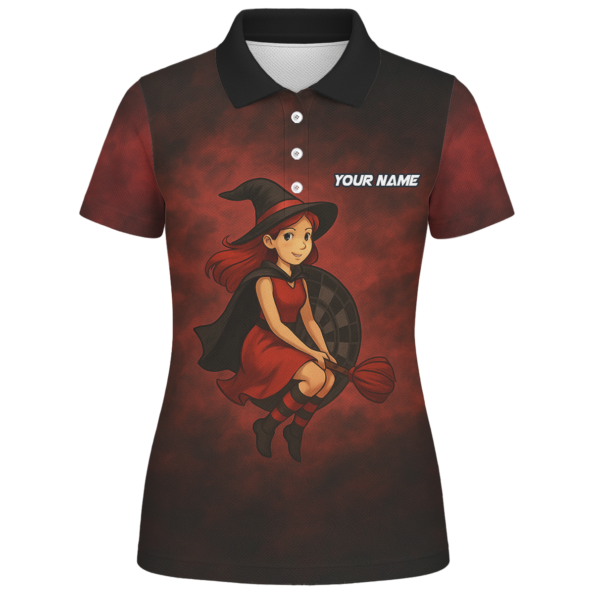 Personalized Halloween Witch Dart Polo Shirt Dark Red Black For Women N3590 additional image 1