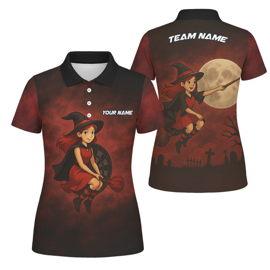 Personalized Halloween Witch Dart Polo Shirt Dark Red Black For Women N3590 main image - polo, Pocket No