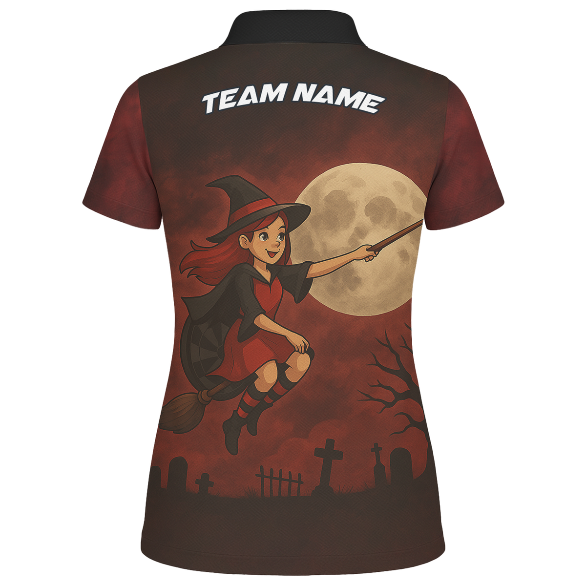 Personalized Halloween Witch Dart Polo Shirt Dark Red Black For Women N3590 additional image 2