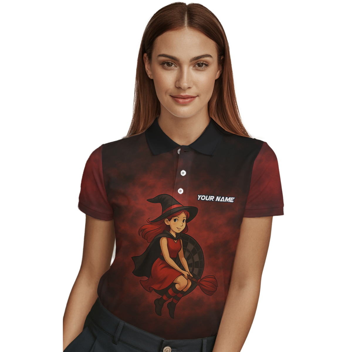 Personalized Halloween Witch Dart Polo Shirt Dark Red Black For Women N3590 additional image 3