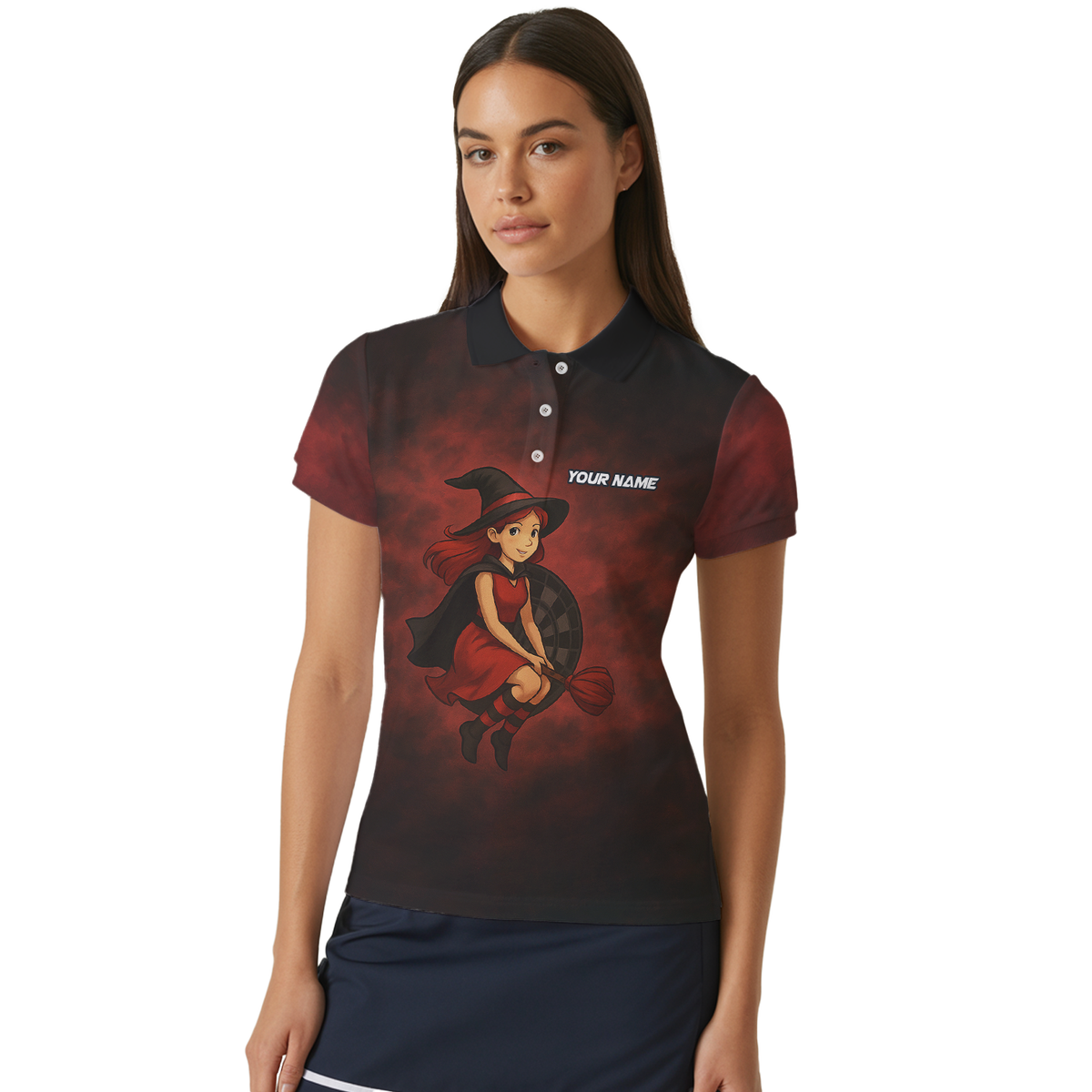Personalized Halloween Witch Dart Polo Shirt Dark Red Black For Women N3590 additional image 4