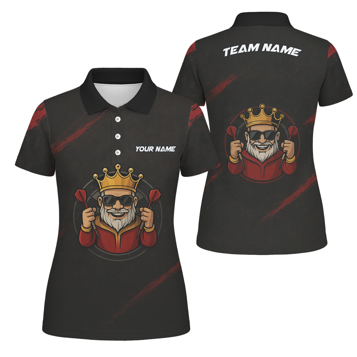 Personalized King Crown Dart Polo Shirt Black Red Grunge For Women B1780 main image - polo, Pocket No