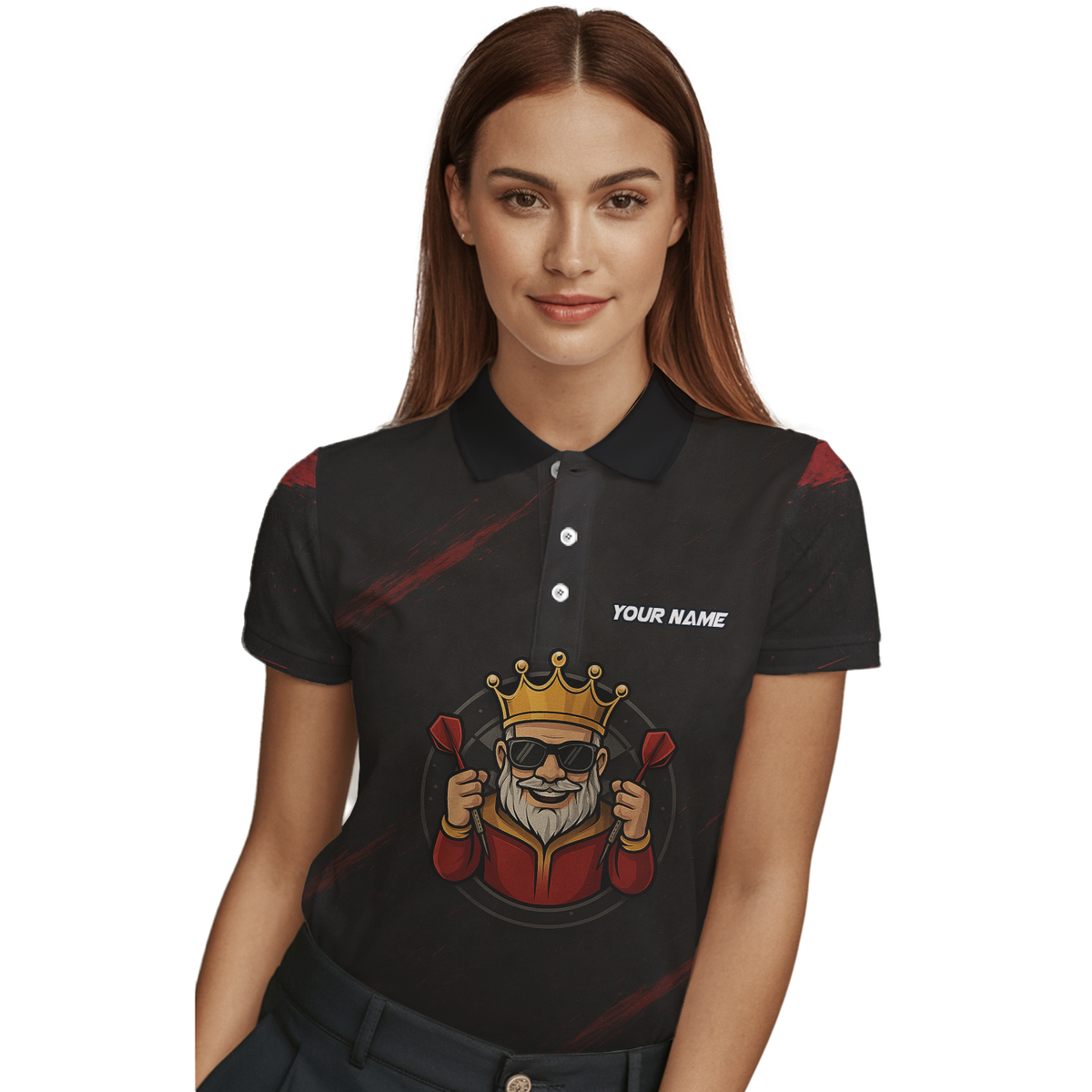Personalized King Crown Dart Polo Shirt Black Red Grunge For Women B1780 additional image 3