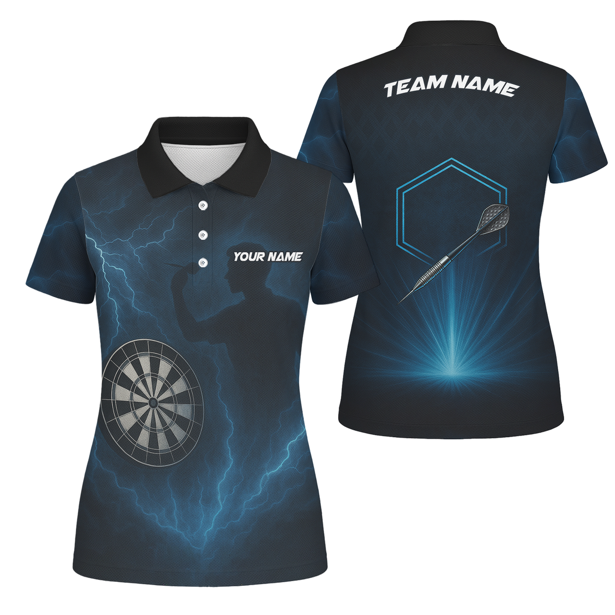 Personalized Lightning Storm Dart Polo Shirt Black Blue For Women X4512 main image - polo, Pocket No