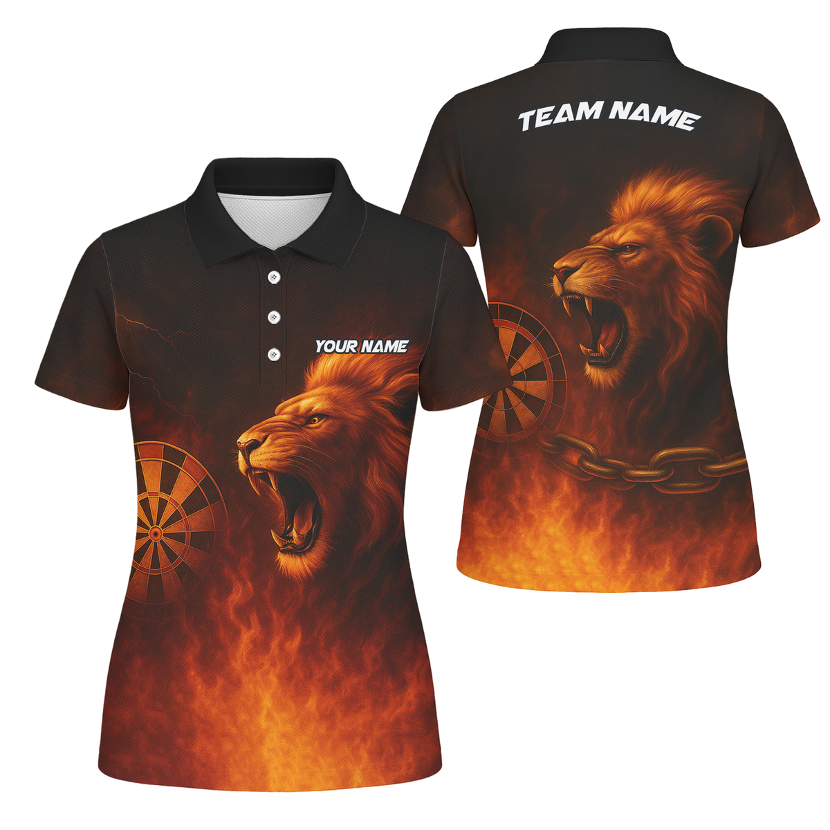 Custom Personalized Roaring Lion Fire Darts Polo Shirt Black Orange For Women T4859 main image - polo, Pocket No