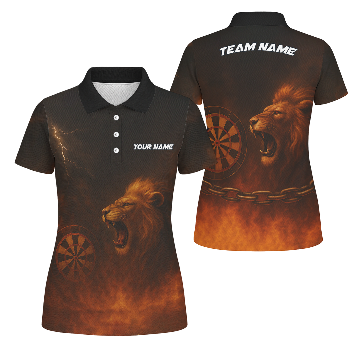 Personalized Lion Fire Lightning Dart Shirt Polo Black For Women Z4479 main image - polo, Pocket No