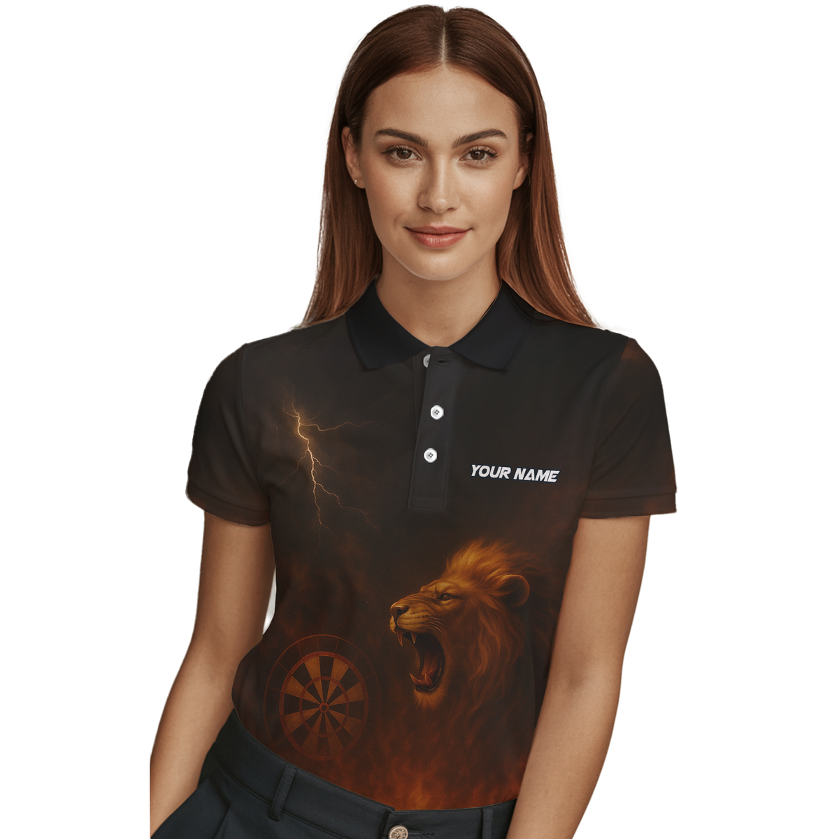 Personalized Lion Fire Lightning Dart Shirt Polo Black For Women Z4479 additional image 3