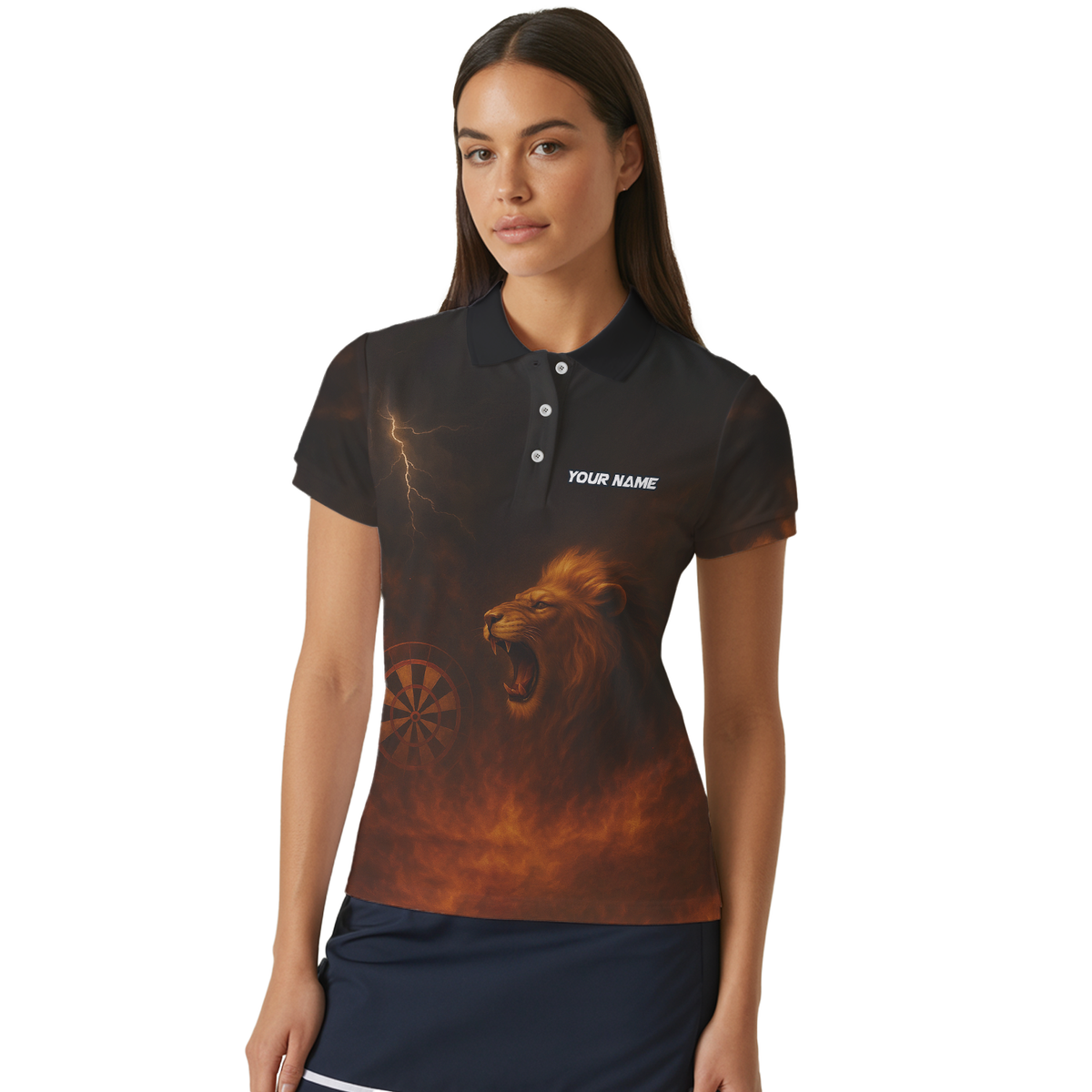 Personalized Lion Fire Lightning Dart Shirt Polo Black For Women Z4479 additional image 4
