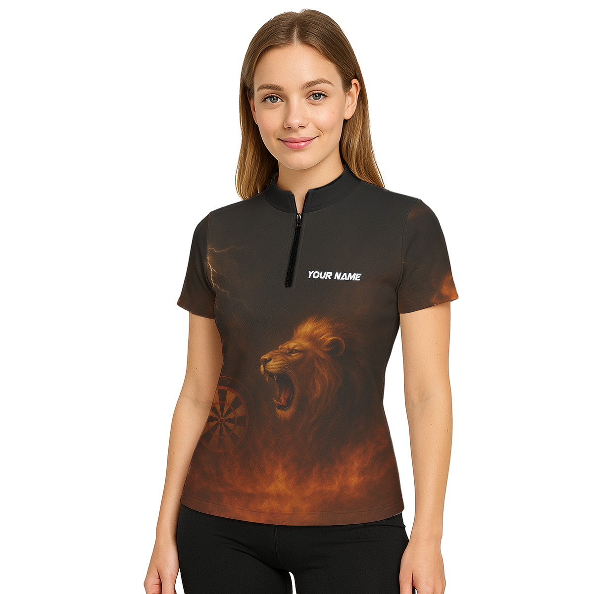 Personalized Lion Fire Lightning Dart Shirt Polo Black For Women Z4479 additional image 5