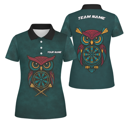 Personalized Owl Dart Polo Shirt Custom Name Team Dark Teal For Women I3881 main image - polo, Pocket No