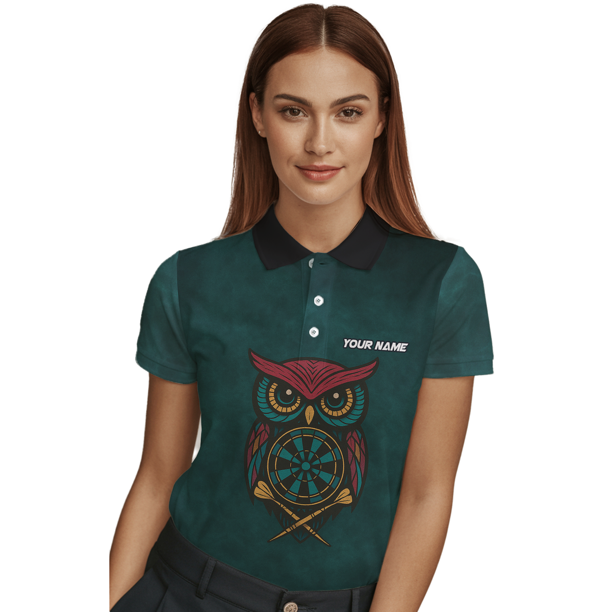 Personalized Owl Dart Polo Shirt Custom Name Team Dark Teal For Women I3881 additional image 3