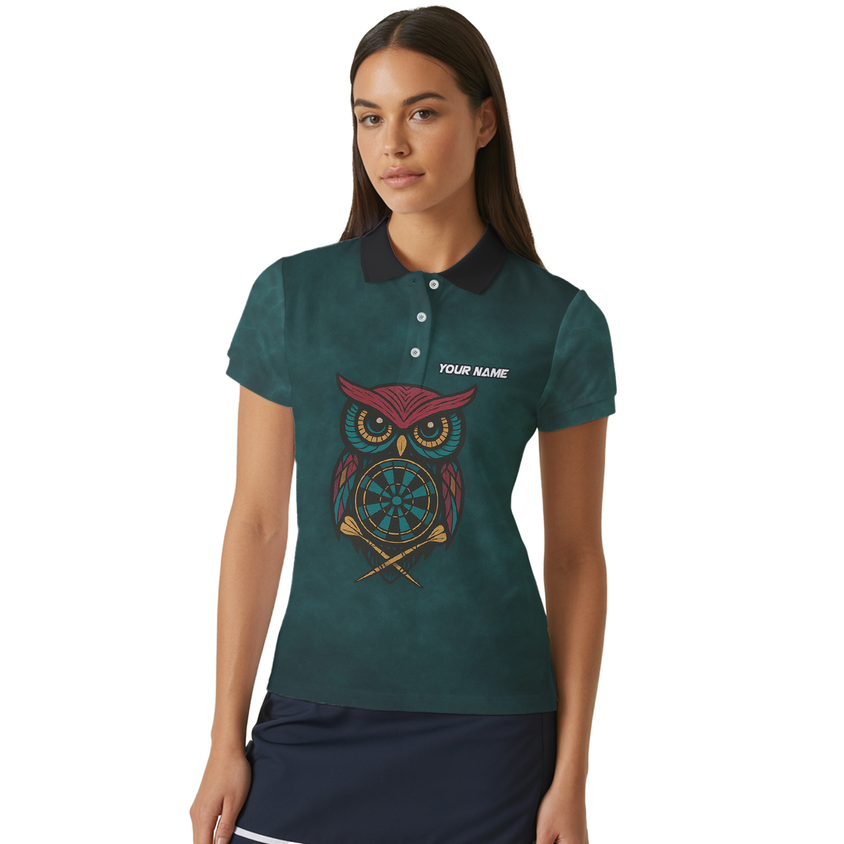 Personalized Owl Dart Polo Shirt Custom Name Team Dark Teal For Women I3881 additional image 4