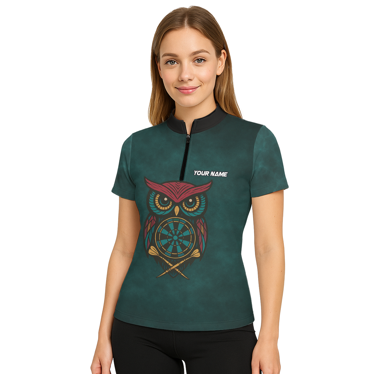 Personalized Owl Dart Polo Shirt Custom Name Team Dark Teal For Women I3881 additional image 5