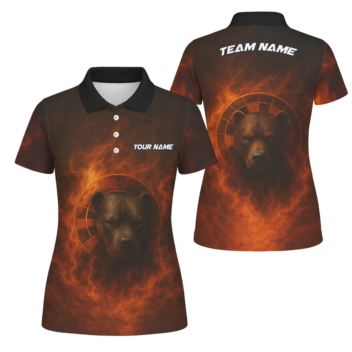 Personalized Pit Bull Fire Flame Dart Shirt Polo Custom Name For Women Y3740 main image - polo, Pocket No
