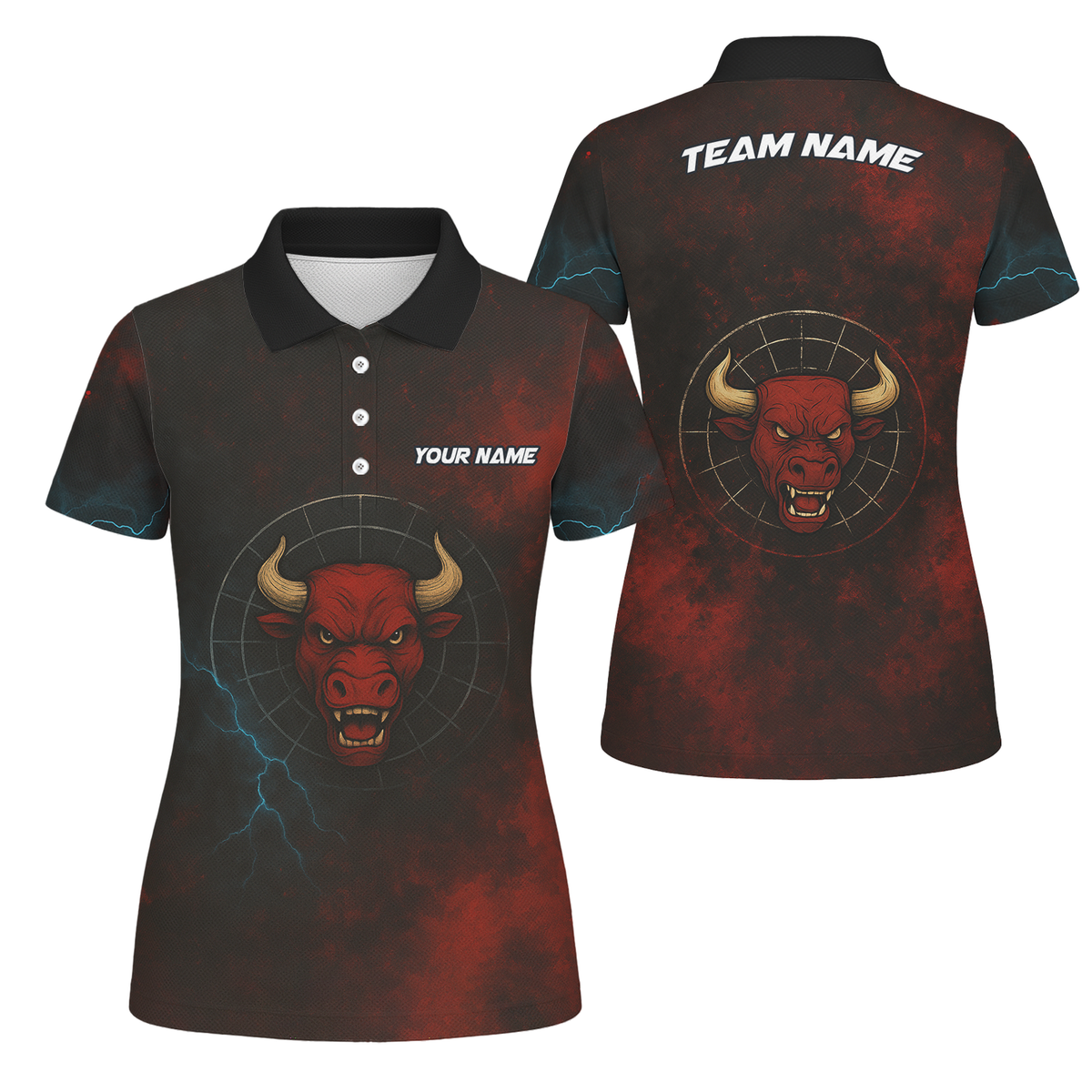 Personalized Red Bull Grunge Dart Polo Shirt Black Red For Women L3480 main image - polo, Pocket No