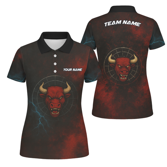 Personalized Red Bull Grunge Dart Polo Shirt Black Red For Women L3480 main image - polo, Pocket No