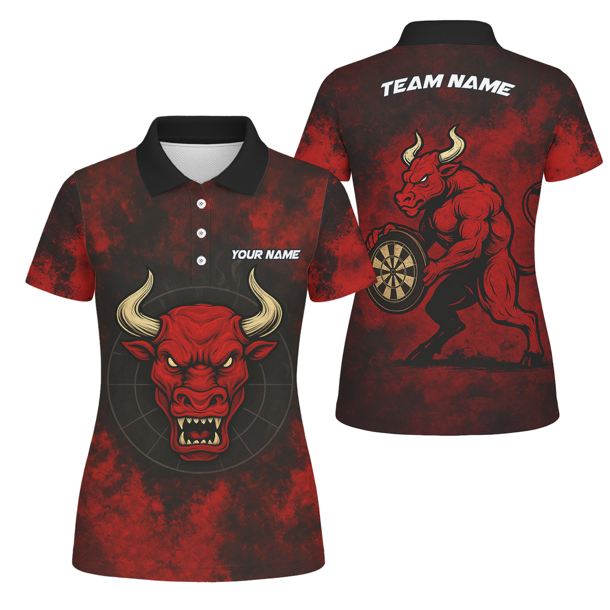 Personalized Red Bull Grunge Dart Polo Shirt Custom Name Team Red Black For Women W8023 main image - polo, Pocket No