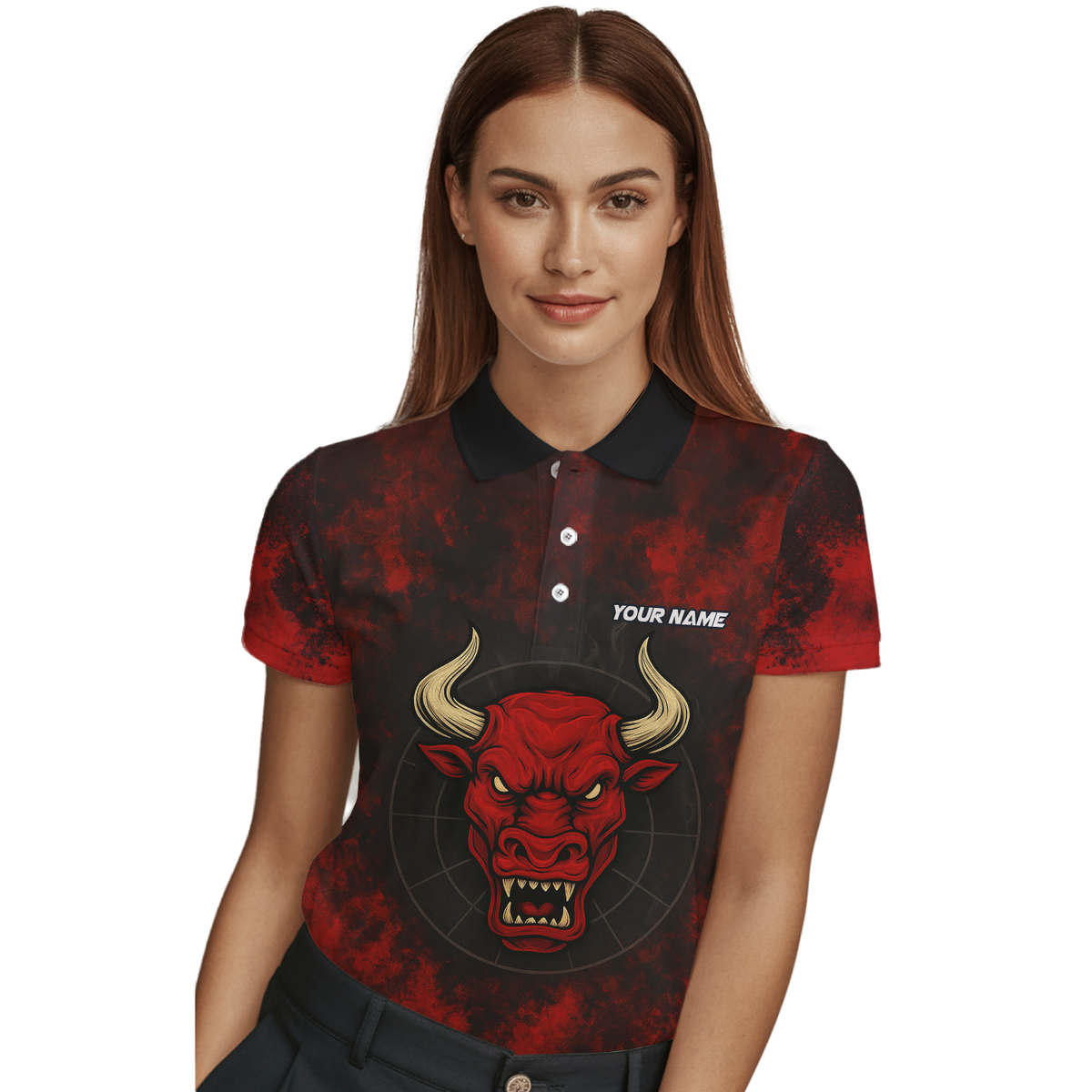 Personalized Red Bull Grunge Dart Polo Shirt Custom Name Team Red Black For Women W8023 additional image 3
