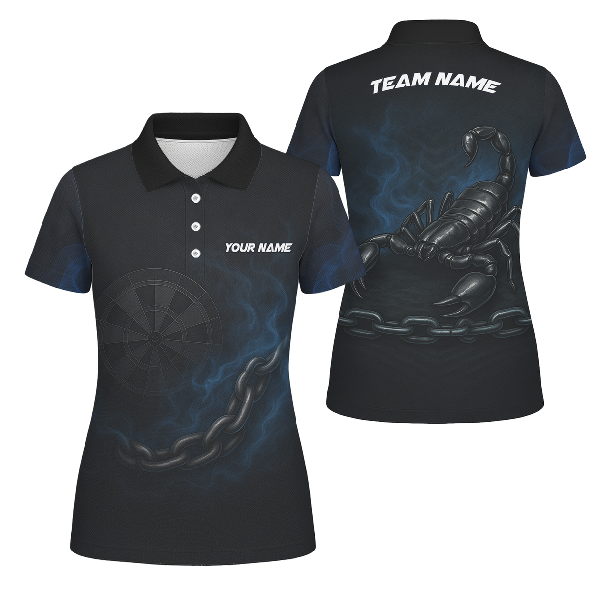 Personalized Scorpion Black Blue Darts Jersey Shirt Polo For Women V9256 main image - polo, Pocket No