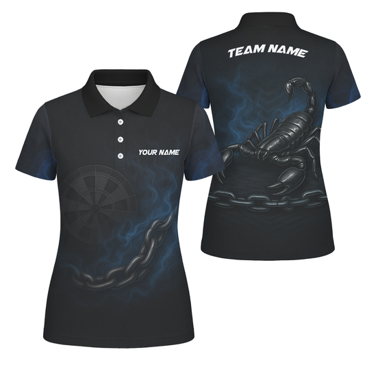 Personalized Scorpion Black Blue Darts Jersey Shirt Polo For Women V9256 main image - polo, Pocket No