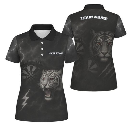 Custom Roaring Tiger Lightning Dart Jersey Polo Shirt Black Red Eyes For Women K4273 main image - polo, Pocket No