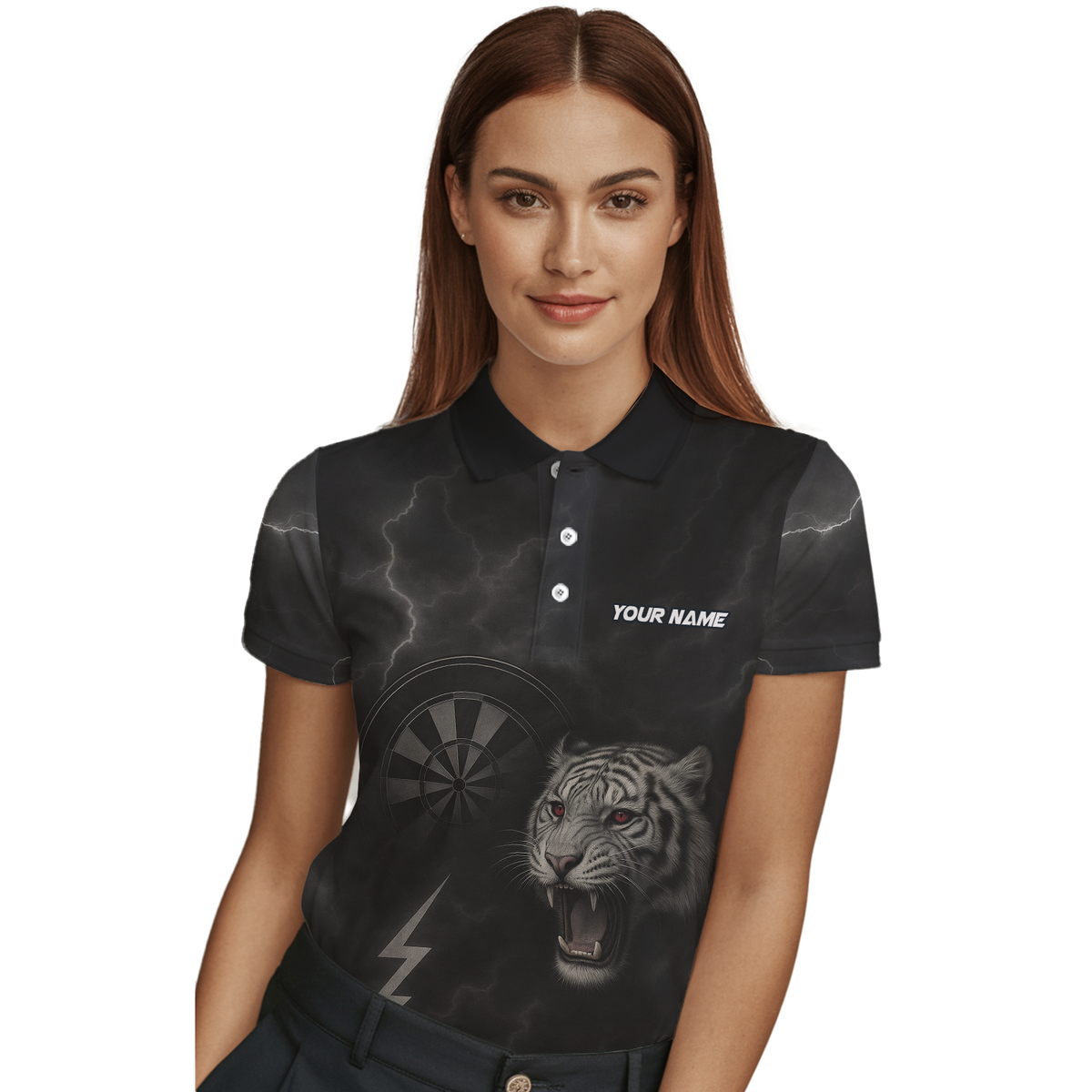 Custom Roaring Tiger Lightning Dart Jersey Polo Shirt Black Red Eyes For Women K4273 additional image 3