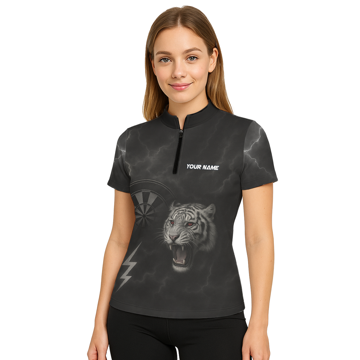 Custom Roaring Tiger Lightning Dart Jersey Polo Shirt Black Red Eyes For Women K4273 additional image 5