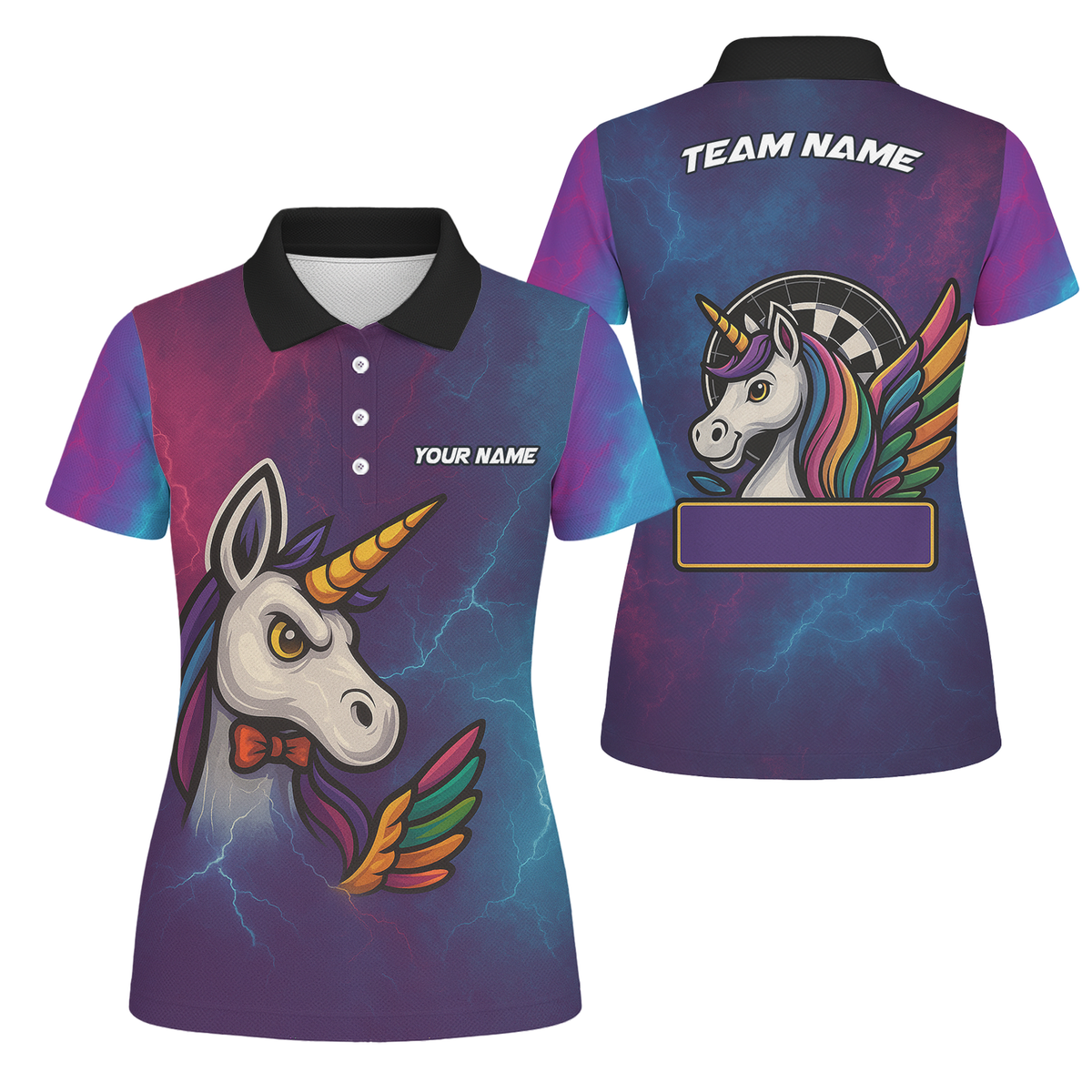 Personalized Unicorn Rainbow Lightning Dart Shirt Polo Purple Blue For Women B1140 main image - polo, Pocket No
