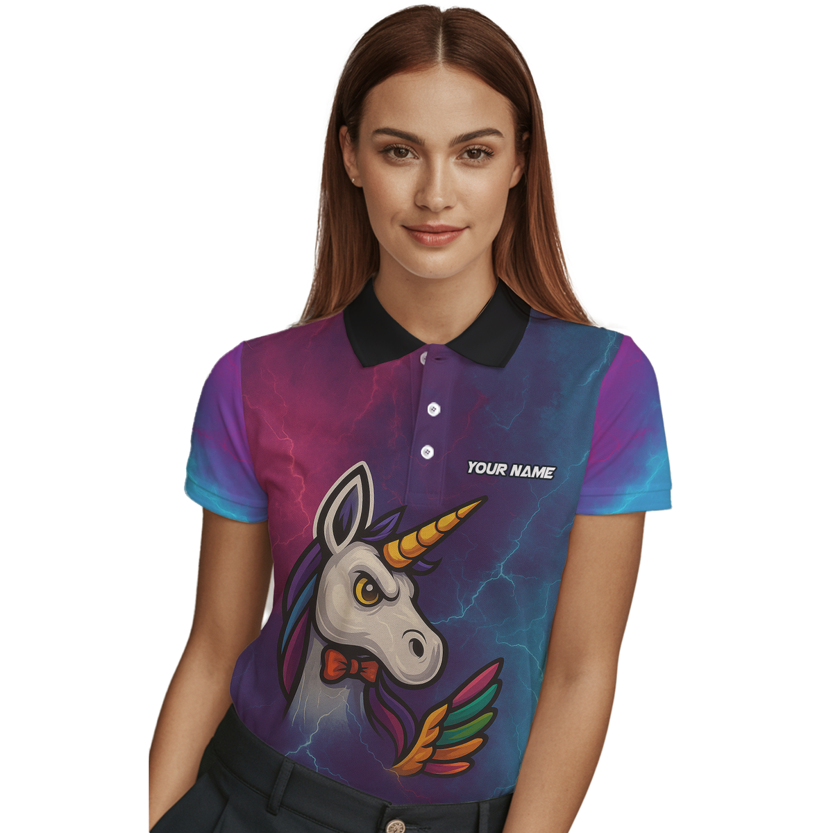 Personalized Unicorn Rainbow Lightning Dart Shirt Polo Purple Blue For Women B1140 additional image 3