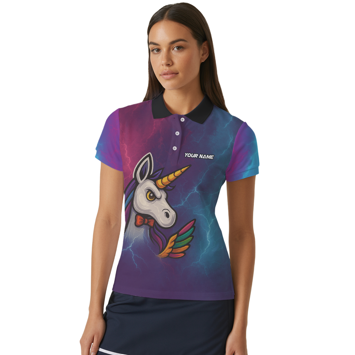 Personalized Unicorn Rainbow Lightning Dart Shirt Polo Purple Blue For Women B1140 additional image 4