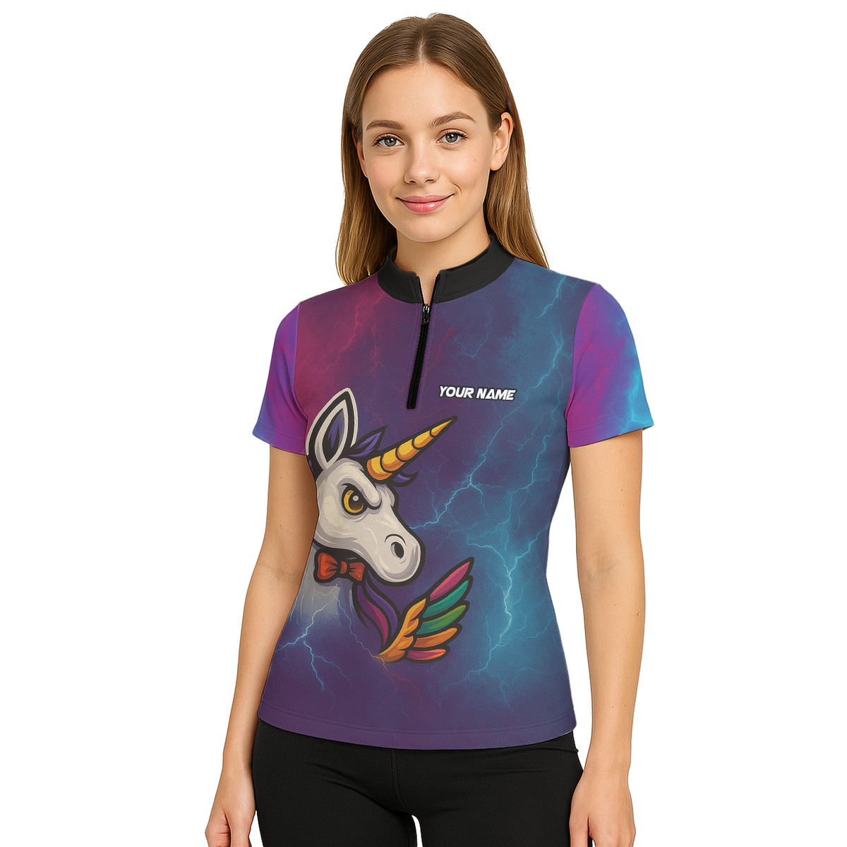 Personalized Unicorn Rainbow Lightning Dart Shirt Polo Purple Blue For Women B1140 additional image 5