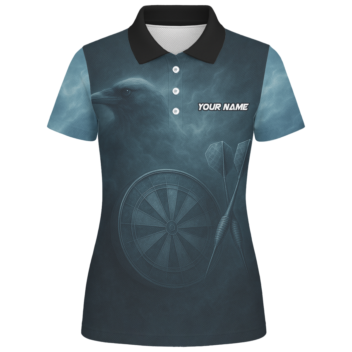 Personalized Viking Raven Skull Dart Jersey Polo Shirt Dark Blue For Women W1489 additional image 1