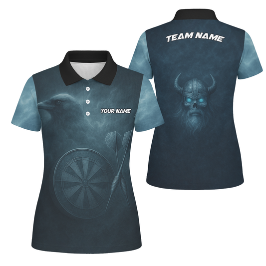 Personalized Viking Raven Skull Dart Jersey Polo Shirt Dark Blue For Women W1489 main image - polo, Pocket No