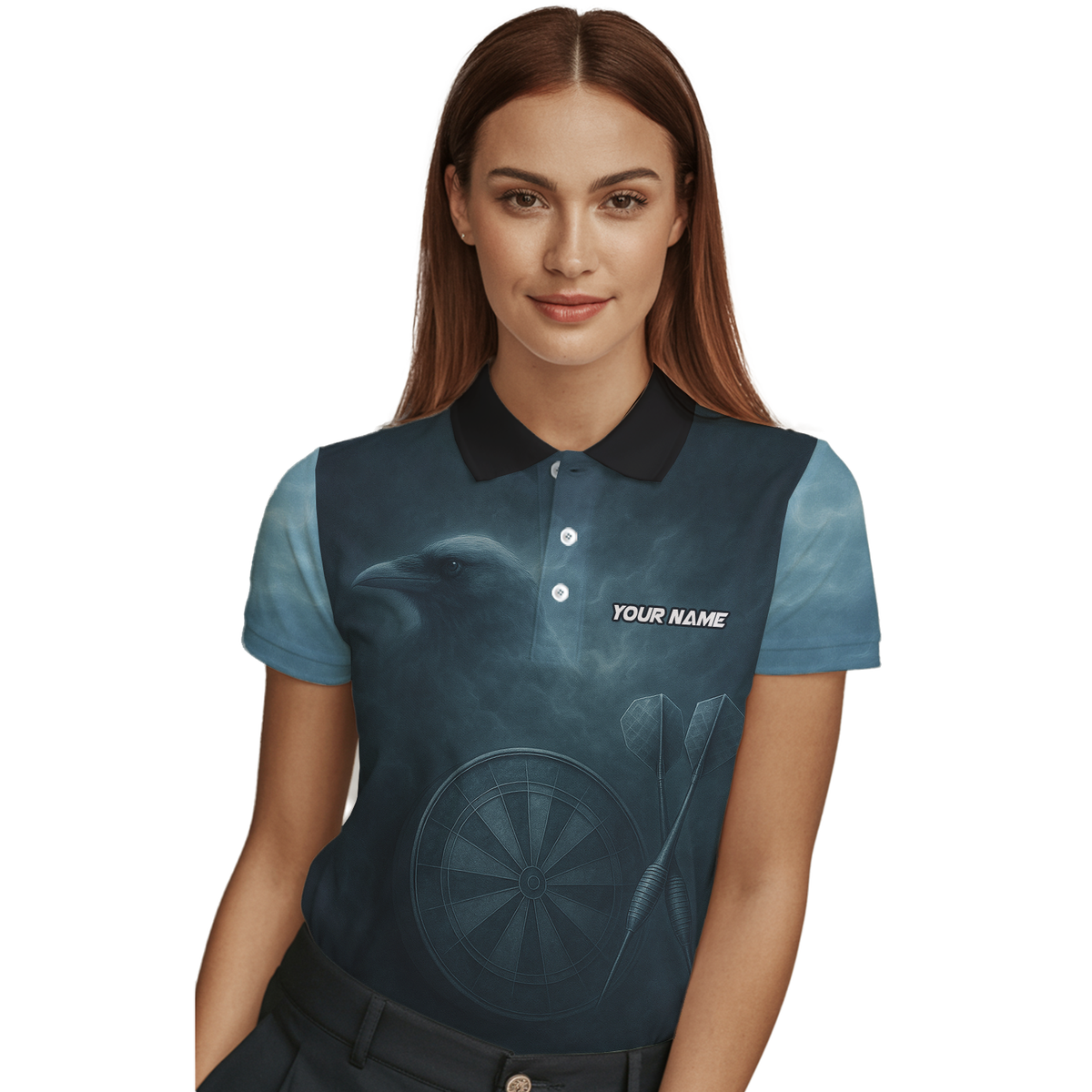 Personalized Viking Raven Skull Dart Jersey Polo Shirt Dark Blue For Women W1489 additional image 3