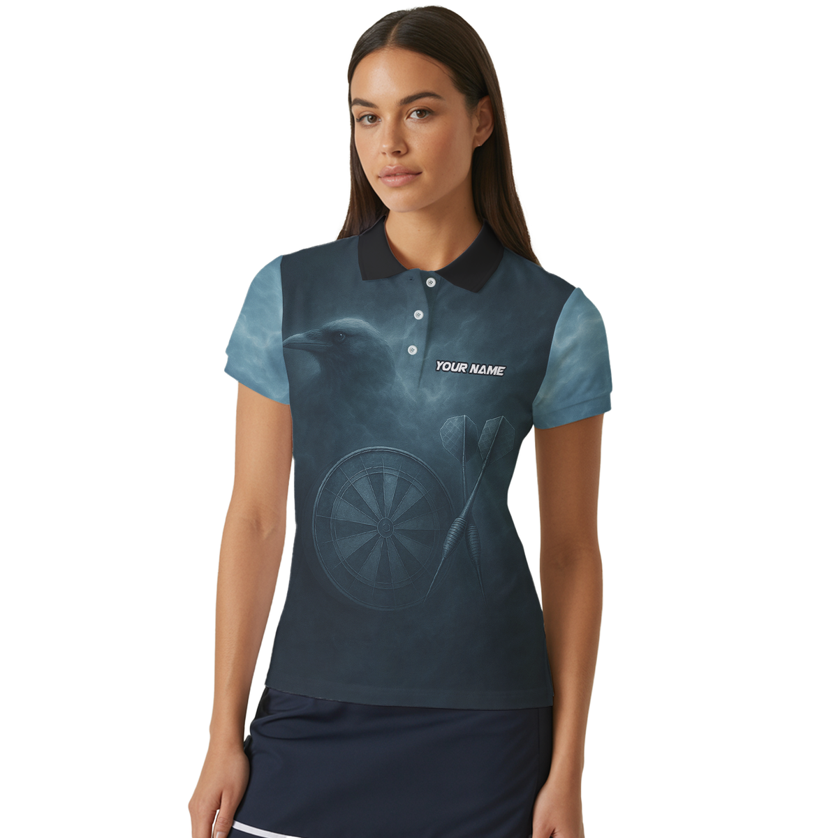 Personalized Viking Raven Skull Dart Jersey Polo Shirt Dark Blue For Women W1489 additional image 4