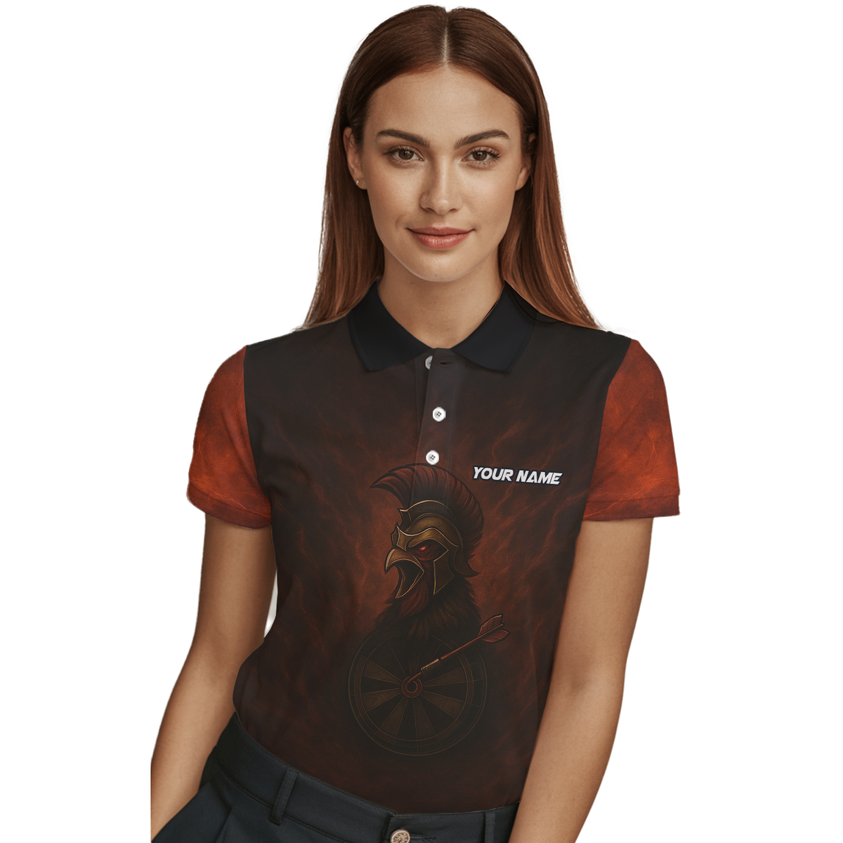 Custom Spartan Rooster Dart Polo Shirt Red Brown For Women D4679 additional image 3