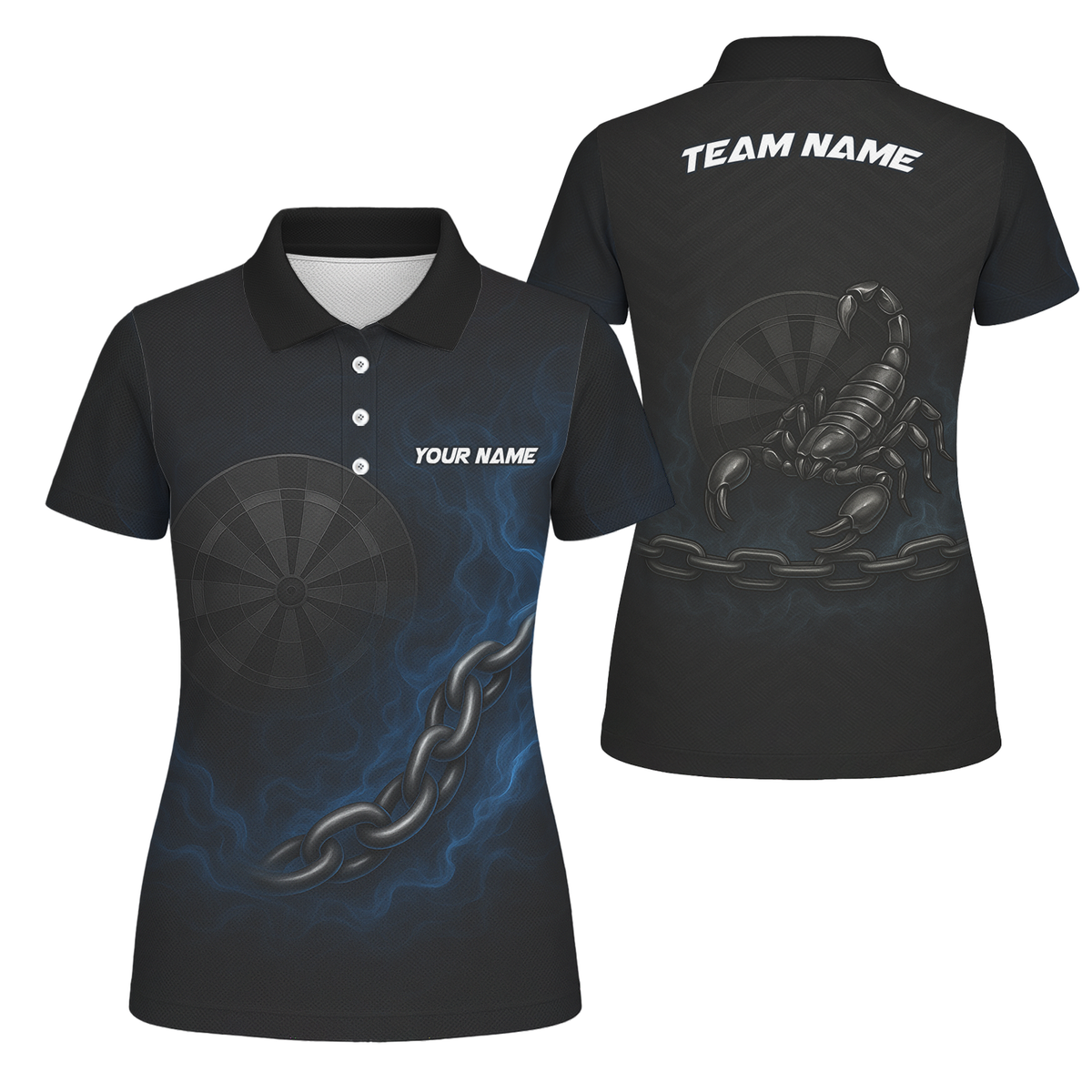 Personalized Scorpion Chain Dart Polo Shirt Black Blue For Women main image - polo, Pocket No