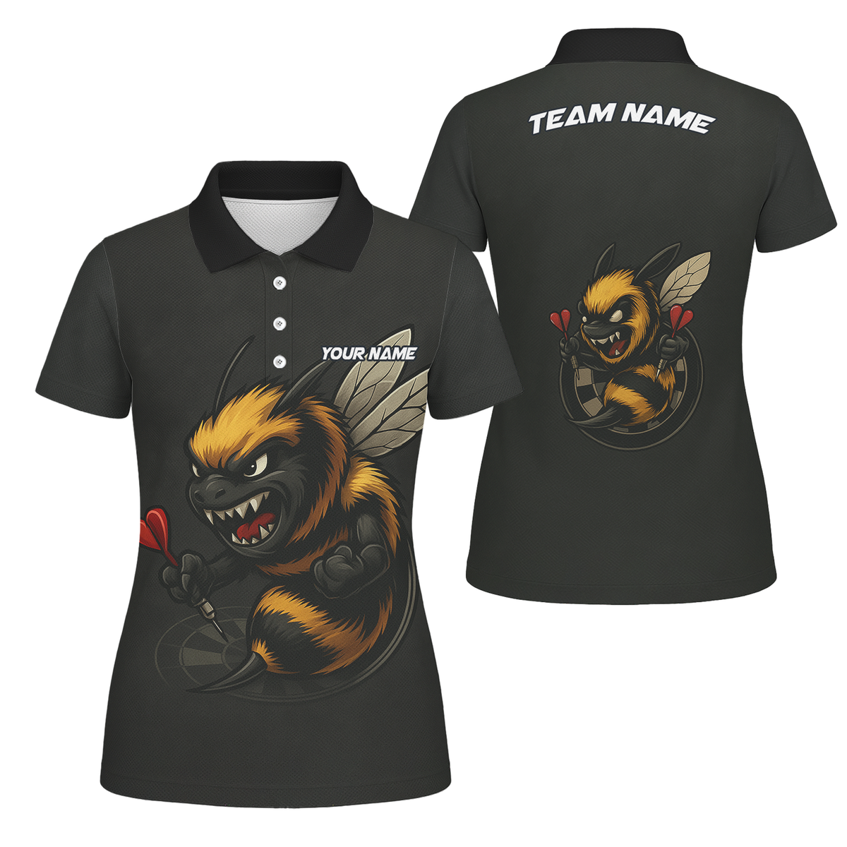 Personalized Angry Bee Dart Jersey Polo Shirt Black For Women F7624 main image - polo, Pocket No